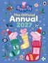 "Peppa Pig: The Official Annual 2027". Drei Schweinchen in bunten Strümpfen, umgeben von weihnachtlichen Symbolen.