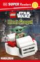 "DK Super Readers Level 2", "LEGO Star Wars Meet Grogu!", "The Mandalorian". LEGO-Grogu auf futuristischem Fahrzeug.