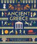 „Ancient Greece“ und „From the Gods of Olympus to the Olympic Games“ auf blauem Hintergrund, umgeben von griechischen Motiven und Figuren.
