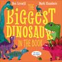 Das Cover zeigt den Text "The Biggest Dinosaur in the Book". Illustrierte Dinosaurier auf orangefarbenem Hintergrund.