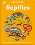 "Reptiles" in großen Buchstaben, darunter verschiedene Reptilienarten auf orangem Hintergrund, mit Logo oben links.