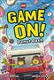 „Game On! Donut Dash!“ in gelb und weiß. LEGO-Figuren in einem roten Fahrzeug, von fliegenden Donuts umgeben.