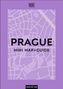 „PRAGUE MINI MAP+GUIDE“ gefolgt von lila Stadtplan-Linien, DK-Logo oben, „FOLD-OUT MAP“ unten.