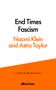 „End Times Fascism“, Autoren: Naomi Klein und Astra Taylor. Unten: „COVER TO BE REVEALED“, „allen lane“. Weiß-orange Gestaltung., Buch
