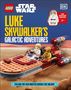 "Luke Skywalker's Galactic Adventures." LEGO Minifigur in einem Fahrzeug auf einer Wüstenlandschaft, illustriert.