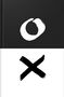 Oben: ein schwarz-weiß Logo mit offenem Kreis. Unten: ein dicker, schwarzer Pinselstrich in X-Form.
