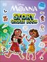 Text: "Disney Moana Story Sticker Book", "250+ Reusable Stickers to Create Stories", Sprechblase: "Let's do this as a team."