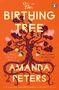 "The Birthing Tree" von Amanda Peters. Illustration eines Baumes mit Eicheln und bunten Blättern auf orangefarbenem Hintergrund.