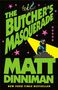 "The Butcher's Masquerade" und "MATT DINNIMAN". Neonfarbene Katze mit Sonnenbrille unter einem Scheinwerfer auf Stufen., Buch