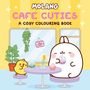 „Molang Cafe Cuties: A Cosy Colouring Book“ steht oben. Illustration: Zwei niedliche Figuren trinken Bubble Tea im Café., Buch