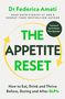 Dr Federica Amati, The Appetite Reset. Darunter ein einfaches Logo mit Buchsymbol. Text: "FINAL COVER TO BE REVEALED"., Buch