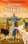 Buchcover: "Jeremy Clarkson: Diddly Squat – The G.O.A.T." Illustration mit Jeremy Clarkson und mehreren Ziegen vor einem ländlichen Hintergrund.