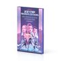 "OFFICIAL K-POP DEMON HUNTERS" in blauen Buchstaben auf violettem Hintergrund mit Sternmustern und einem kleinen Vogel-Logo., Buch