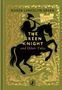 "THE GREEN KNIGHT and Other Tales" steht zentral. Silhouette eines Ritters mit Axt auf einem Pferd vor grüner Kulisse.