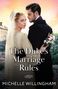 „The Duke’s Marriage Rules“, Michelle Willingham. Ein Brautpaar bei Sonnenuntergang, sie in elfenbeinfarbenem Kleid., Buch