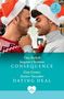 Zwei Männer mit Weihnachtsmützen lächeln sich an; Text: "Tina Beckett...Consequences", "Zoey Gomez...Dating Deal"., Buch