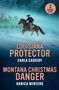 Texte: "2 BOOKS IN ONE", "LOUISIANA PROTECTOR CARLA CASSIDY", "MONTANA CHRISTMAS DANGER DANICA WINTERS". Cowboy reitet in verschneiter Landschaft.