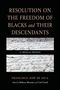 Buchtitel: "Resolution on the Freedom of Blacks and Their Descendants". Enthält handgeschriebene Dokument-Ausschnitte.