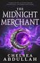"The Midnight Merchant" von Chelsea Abdullah. Verzierter Halbmond mit lila Rauch auf schwarzem Hintergrund., Buch