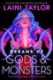 "Dreams of Gods & Monsters" von Laini Taylor. Buntes Porträt einer Frau mit leuchtend blauen und pinken Haaren.