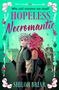„Who said romance was dead? HOPELESS Necromantic. SHILOH BRIAR.“ Zwei Figuren, Skelett mit Gitarre, magische Symbole.