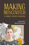 "MAKING MOSCOVITCH: A FEMINIST THEATRE SCRAPBOOK. Sasha Kovacs, Michelle MacArthur." Frau vor buntem Collage-Hintergrund.