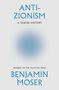 "ANTI-ZIONISM: A JEWISH HISTORY. WINNER OF THE PULITZER PRIZE. BENJAMIN MOSER." Blau zentrierter Text auf weißem Hintergrund.