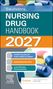 "NURSING DRUG HANDBOOK 2027" in großen Buchstaben, Pillen im Hintergrund, Details zu Studentenressourcen und Sicherheitswarnungen., Buch