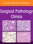 Texte: "Clinics Review Articles", "Surgical Pathology Clinics". Vier Mikroskopaufnahmen mit Gewebestrukturen auf violettem Hintergrund.