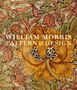 "William Morris Pattern & Design." Kunstvolle Illustration mit detaillierten floralen Mustern in Erdtönen und Grün.