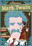 "The Extraordinary Mark Twain (According to Susy)" von Barbara Kerley, illustriert von Edwin Fotheringham. Illustration: Mädchen, Katze, Mark Twain im Hintergrund.