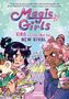 "Magic Girls: Kira vs. the (Not So) New Rival" von Megan Brennan. Zwei Mädchen blicken entschlossen, im Hintergrund ein Katzenwesen.