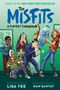 Text: "SEQUEL TO THE NEW YORK TIMES BESTSELLER. THE MISFITS: A COPYCAT CONUNDRUM. LISA YEE. DAN SANTAT." Fünf Menschen wirken panisch.
