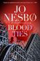 Text: "JO NESBØ BLOOD TIES." Hintergrund: Rote Farbverläufe und eine Achterbahn-Silhouette., Buch