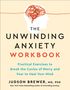 "The Unwinding Anxiety Workbook" in großer Schrift. Kopfkontur mit verknoteter Schnur im Gehirn. Autorenname: Judson Brewer.