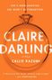 "She's been ghosted. She won't be forgotten." Großes Ornament in Orange und Weiß, darunter "Claire, Darling – A Novel" von Callie Kazumi.