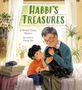 Titel: "Habbi's Treasures". Ein älterer Mann und ein Kind sitzen lächelnd auf einem Sofa., Buch
