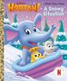 Text: "Horton! A Snowy Situation". Illustration: Ein blauer Elefant auf einem Schlitten im Schnee mit zwei Tierfreunden., Buch