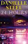 "Danielle Steel 24 Hours, A Novel" in großen Lettern. Polizeiautos und Absperrband vor einem beleuchteten Gebäude bei Nacht., Buch