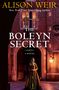 "THE BOLEYN SECRET: A NOVEL" von Alison Weir. Frau im historischen Kleid vor beleuchtetem Schlossbogen.
