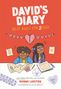 "David’s Diary: Best Buds For Never" in großen Buchstaben. Zwei Kinder schauen genervt auf Papiere. Deko mit Herzen., Buch