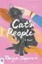 „Cat’s People“ und „Tanya Guerrero“. Eine schwarze Katze wird von mehreren Händen gestreichelt. Rosa Hintergrund.