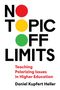 „NO TOPIC OFF LIMITS“ in schwarzem Text neben roten, gelben und grünen Kreisen; darunter roter und schwarzer Text.