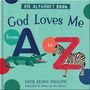 Titel: "God Loves Me from A to Z". Ein Krokodil neben einem großen "A" und ein Zebra neben einem großen "Z"., Buch