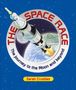 Text: "The Space Race", "The journey to the Moon and beyond", "Sarah Cruddas". Illustration: Rakete vor Erde und Mond., Buch