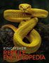 Text: "Kingfisher Reptile Encyclopedia." Eine gelbe Schlange mit rotem Schimmer, die auf einem Ast ruht.