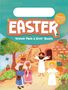 "EASTER Sticker Pack & Arch® Books" in großen Buchstaben. Fröhliche Figuren in einer bunten, frühlingshaften Landschaft.