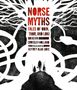 „NORSE MYTHS: TALES OF ODIN, THOR, AND LOKI“ steht zentral. Eine schwarze Silhouette von drei Figuren vor einem hellen Hintergrund.