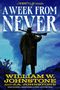 "A Murphy's Law Western: A Week from Never. William W. Johnstone und J.A. Johnstone. Silhouette mit Gewehr vor stürmischem Himmel."