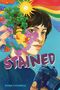 „STAINED“, Rhonda DeChambeau. Illustration eines Gesichts, Baum, Sonne, und Regenbogenfarben. Hände malen und sprühen., Buch